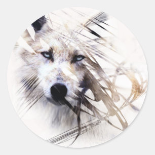 White Wolf wolves animal art Classic Round Sticker
