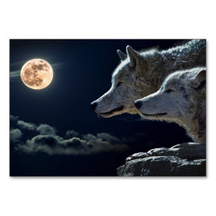 White Wolves Howling at the Full Moon Table Card