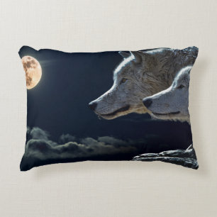 White Wolves in the Full Moon Decorative Cushion