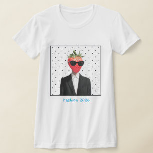 white women’s t-shirt with black polka dots featur