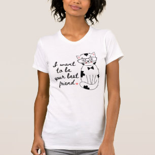 White women T-Shirt with cat who gives friendship