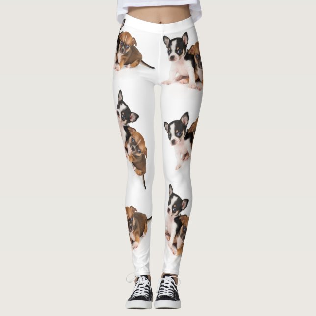 White Womens Leggings With Chihuahua Photo (Front)