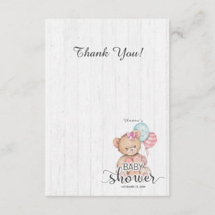 White Wood Balloon Bear Girl Baby Shower Thank You