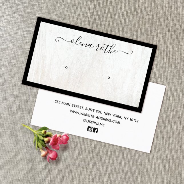 White Wood Black Border Earring Display Holder Calling Card (Creator Uploaded)
