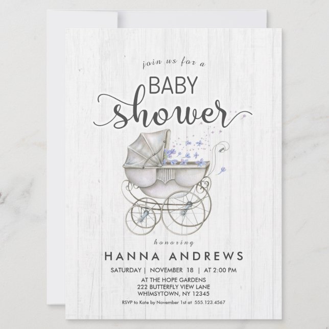White Wood & Carriage Boy Baby Shower Invitation (Front)