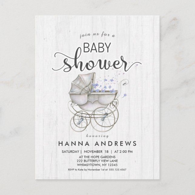 White Wood & Carriage Boy Baby Shower Invitation (Front)