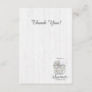 White Wood & Carriage Boy Baby Shower Thank You Card