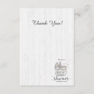 White Wood & Carriage Girl Baby Shower Thank You