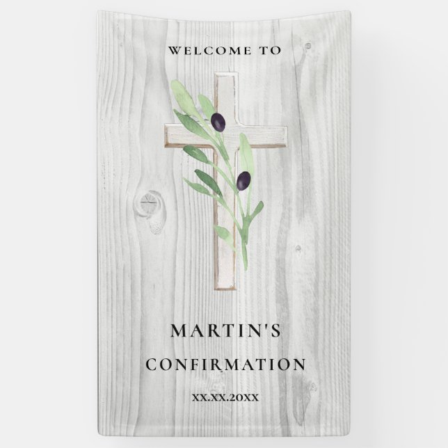 white wood Cross Confirmation Banner (Vertical)