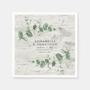 white wood eucalyptus foliage wedding  napkins