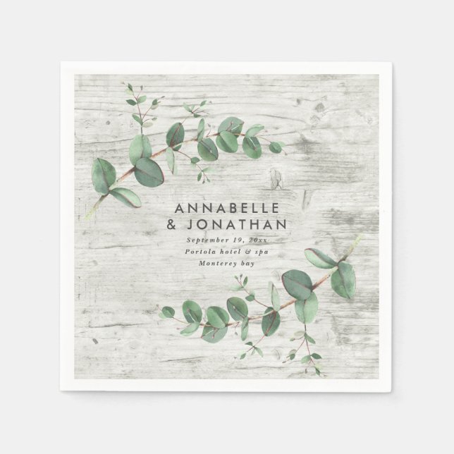 white wood eucalyptus foliage wedding  napkins (Front)