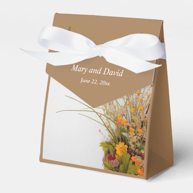 White Wood Fall Flowers Wedding Favour Box (Front Side)