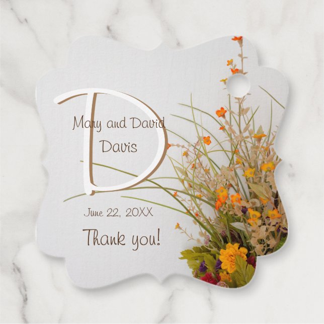 White Wood Fall Flowers Wedding Favour Tag (Back)