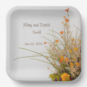White Wood Fall Flowers Wedding Paper Plates