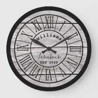 White Wood Farmhouse Family Name Large Clock