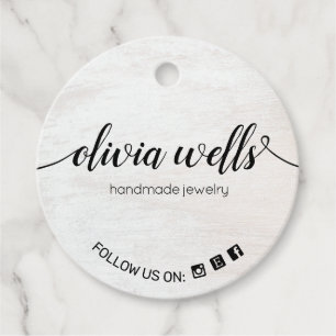 White Wood Floral  2" Round Social Media Hang Tag