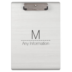 White Wood Grain Texture Monogram #2 Clipboard