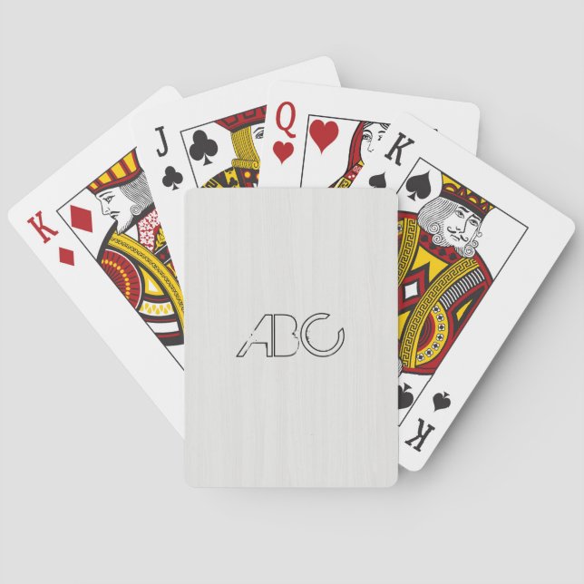 White Wood Grain Texture Monogram Playing Cards (Back)