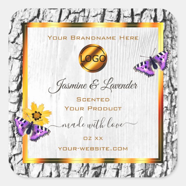 White Wood Grain Tree Bark Product Labels Add Logo (Front)