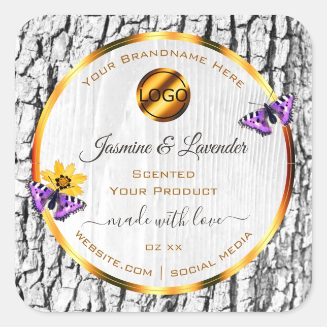 White Wood Grain Tree Bark Product Labels Add Logo (Front)