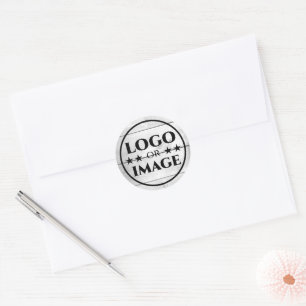 White Wood Grain Wooden Boards Logo Image Template Classic Round Sticker