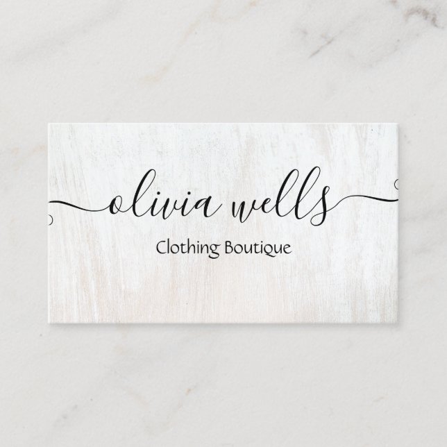 White Wood Handwritten Script Social Media  Busine Business Card (Front)