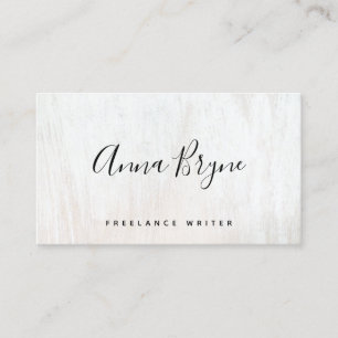 White Wood Handwritten Script Social Media Busine Business Card