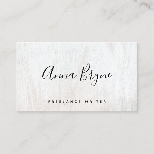 White Wood Handwritten Script Social Media  Busine Business Card (Front)