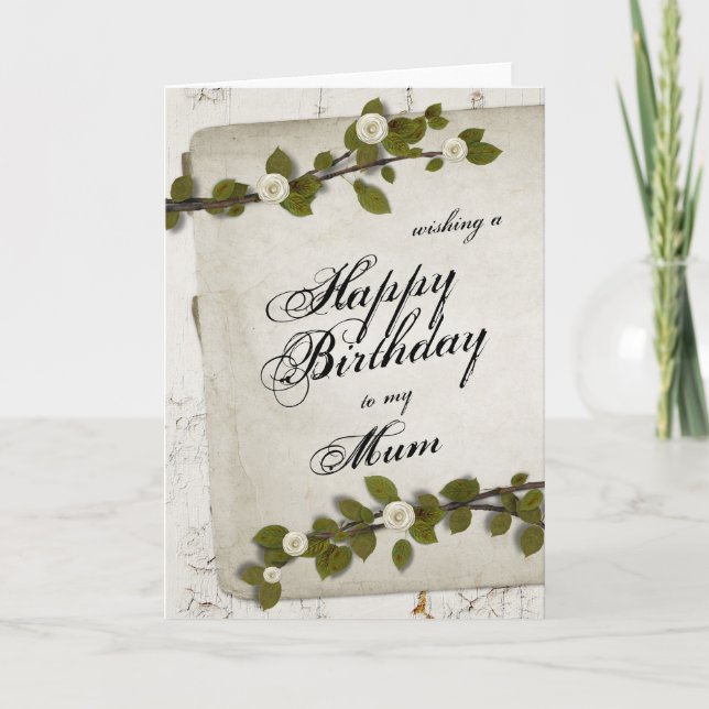 White Wood Happy Birthday Mum Card (Front)