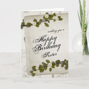 White Wood Happy Birthday Sister Card
