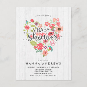 White Wood & Heart Girl Baby Shower Invitation Postcard