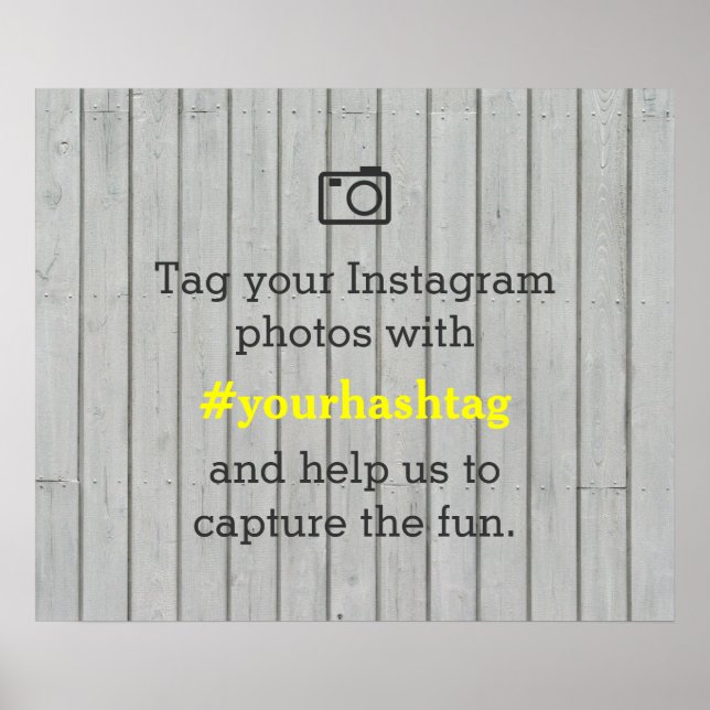 White Wood Instagram Photos Hashtag Wedding Sign (Front)
