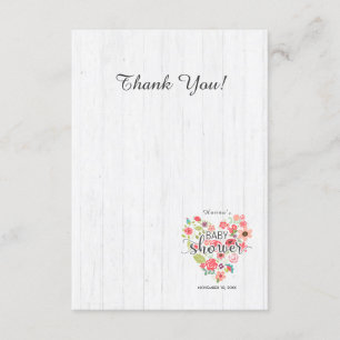 White Wood & Pink Floral Heart Girl Baby Shower Invitation