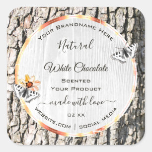 White Wood Product Label Rose Gold Frame Butterfly