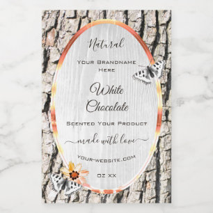 White Wood Product Label Rose Gold Frame Butterfly