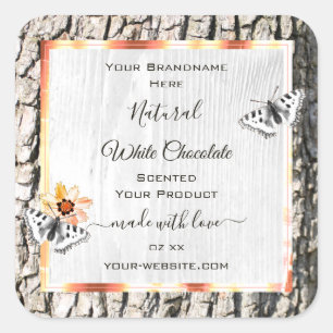 White Wood Product Label Rose Gold Frame Butterfly