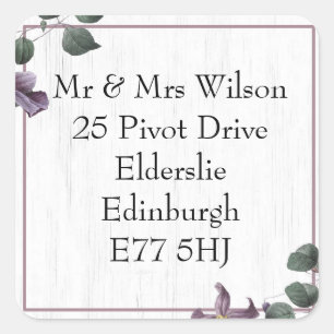 White Wood Purple Flowers Address Stickers