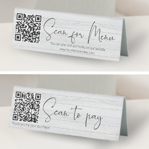 White Wood QR code Scan to Pay + Scan for menu