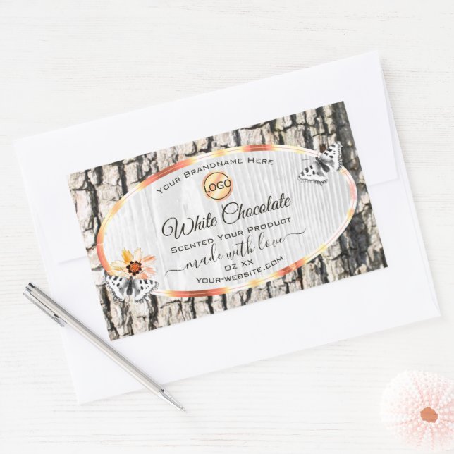 White Wood Rose Gold Frame Product Label with Logo (Envelope)