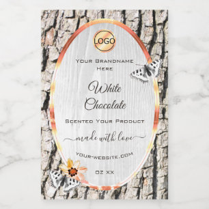 White Wood Rose Gold Frame Product Label with Logo
