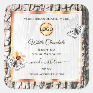 White Wood Rose Gold Frame Product Label with Logo