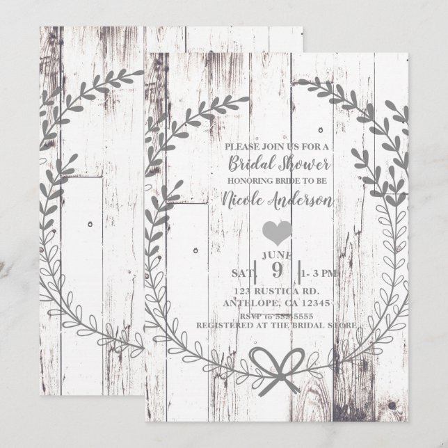 White Wood Rustic Farmhouse Country Bridal Shower Invitation (Front/Back)