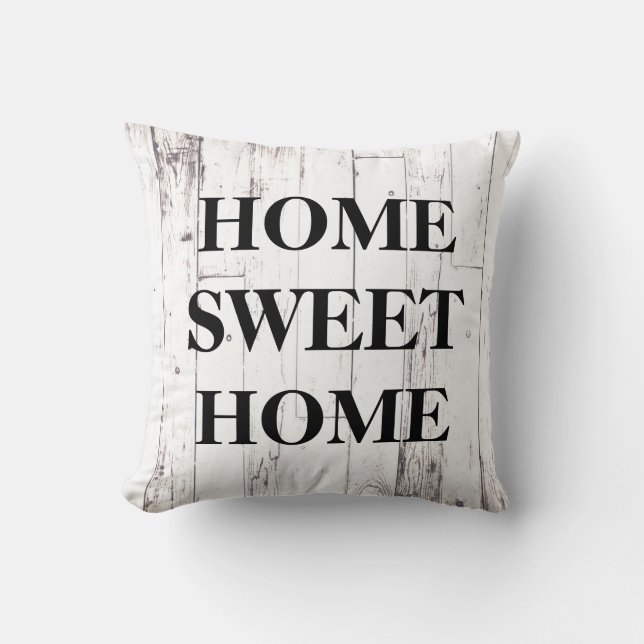 White Wood Rustic Farmhouse Home Sweet Home Cushion (Front)