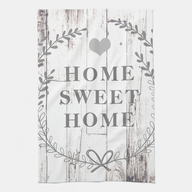 White Wood Rustic Farmhouse Home Sweet Home Custom Tea Towel (Vertical)