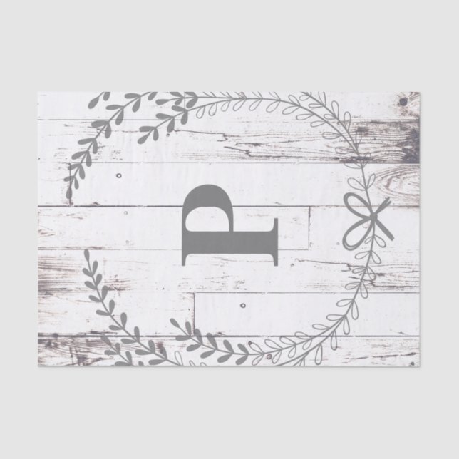 White Wood Rustic Farmhouse Monogram Wedding Tissue Paper (Front)