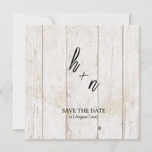 White Wood Save the Date Minimalistic Initials