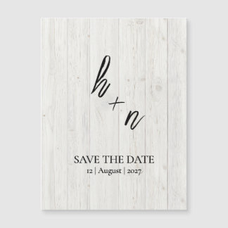 White Wood Save the Date Minimalistic Initials