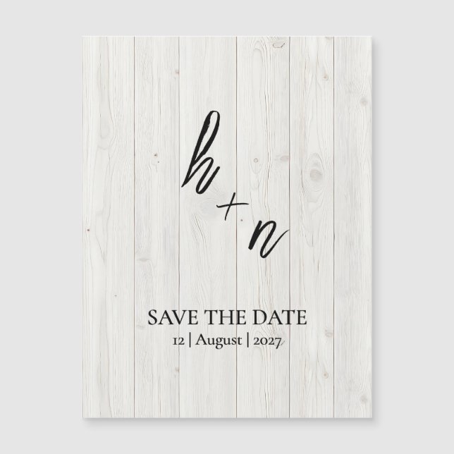 White Wood Save the Date Minimalistic Initials (Front)