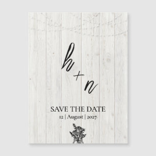 White Wood Save the Date Minimalistic Initials