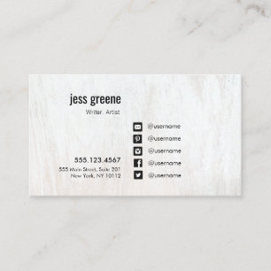 White Wood Social Media Icons Business Card